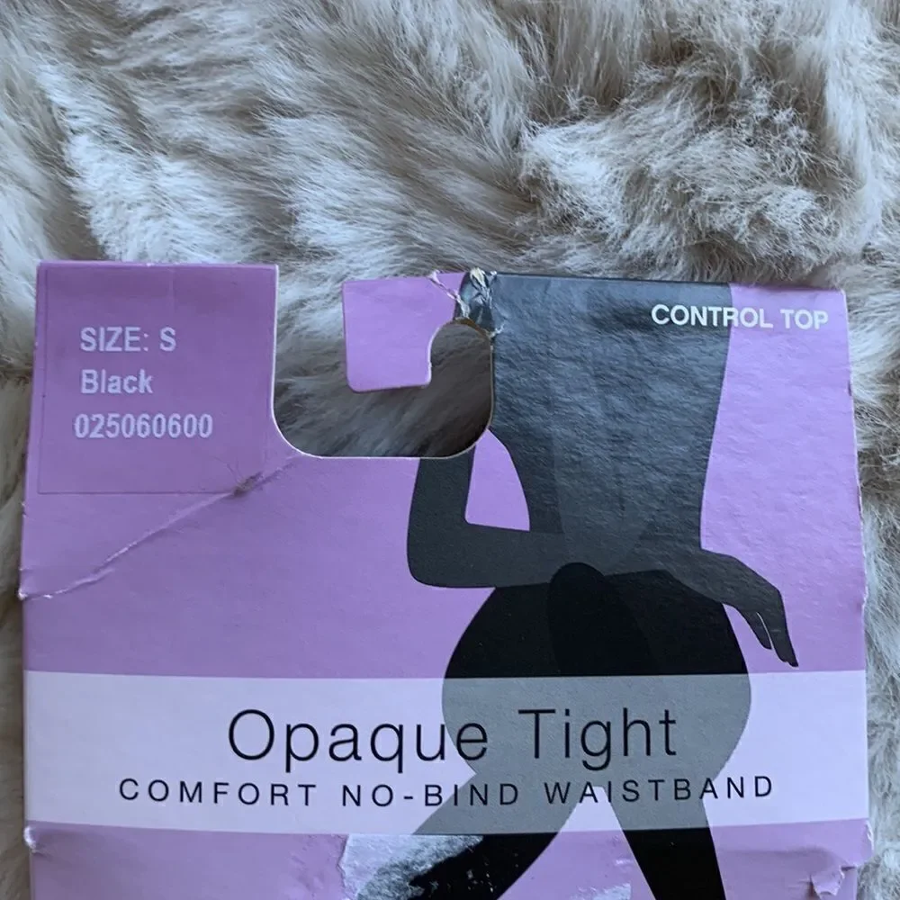NWT Hanes Control Top Slimming opaque black tights size small‎